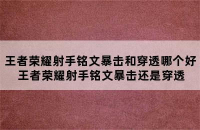 王者荣耀射手铭文暴击和穿透哪个好 王者荣耀射手铭文暴击还是穿透